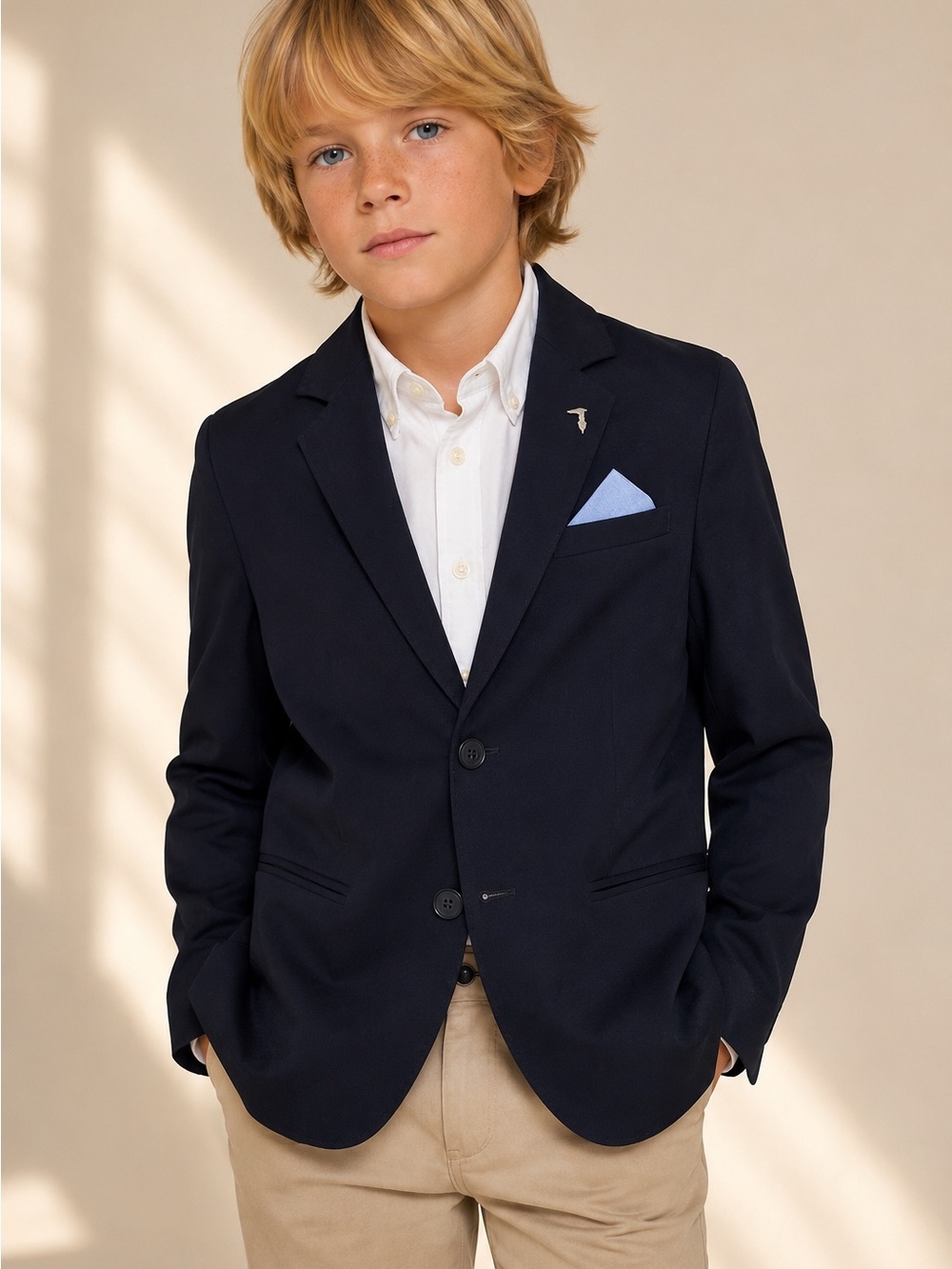 Trussardi Junior Boys 12 Navy Blazer Sport Coat Luxury Wool Blend Formal Jacket